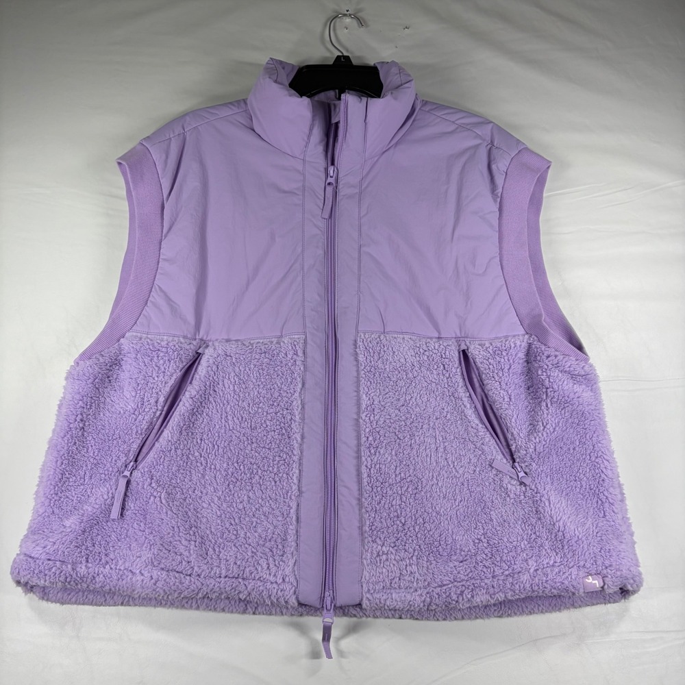 JoyLab Womens Mixed Media Sherpa Fleece Puffer Vest Purple Large New Winter Chic - Picture 2 of 13